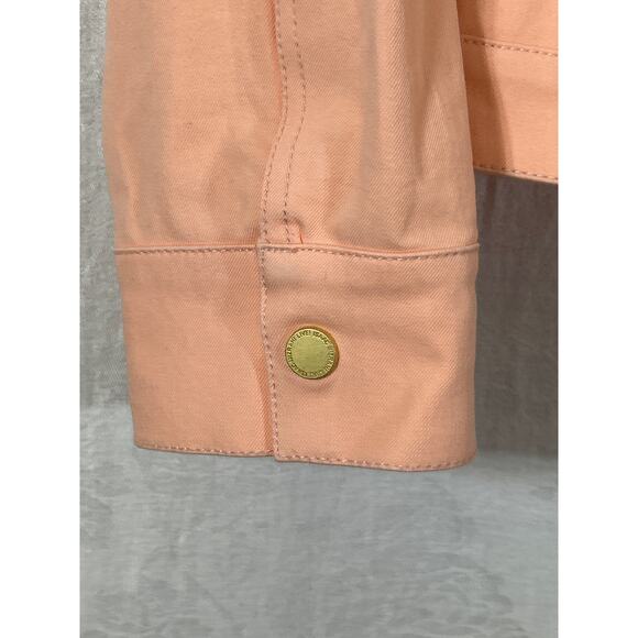 Isaac Mizrahi Live! Jean Jacket 12 Peach Full Zip Collarless - Picture 2 of 9